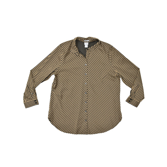 Chico's No-Iron Blouse Plus Size 16 (3) Stretch Tan Black Diagonal Stripe Top - Picture 1 of 8